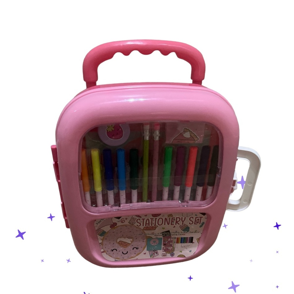 Rolling  Stationery Set For Kids Includes 20 Stickers 12 Markers 2 Pencils… NEW